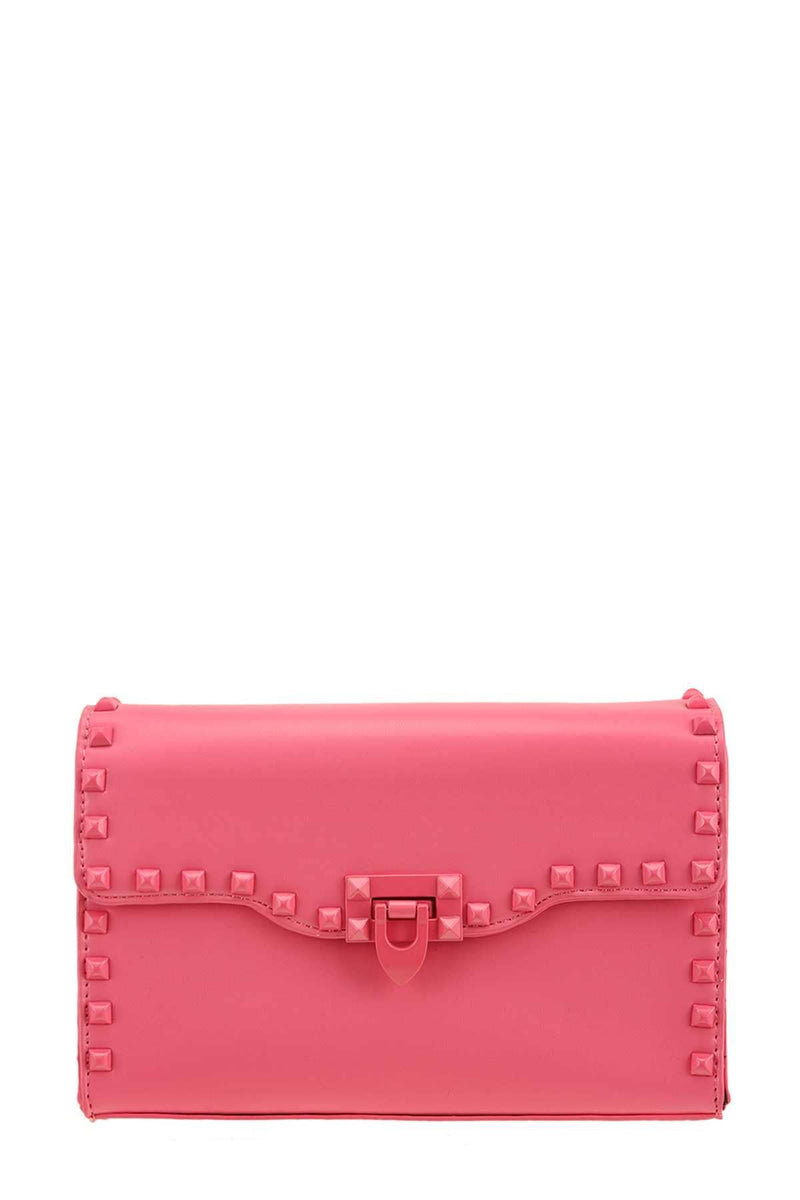 Enamel Stud Accent Crossbody Bag-Pink