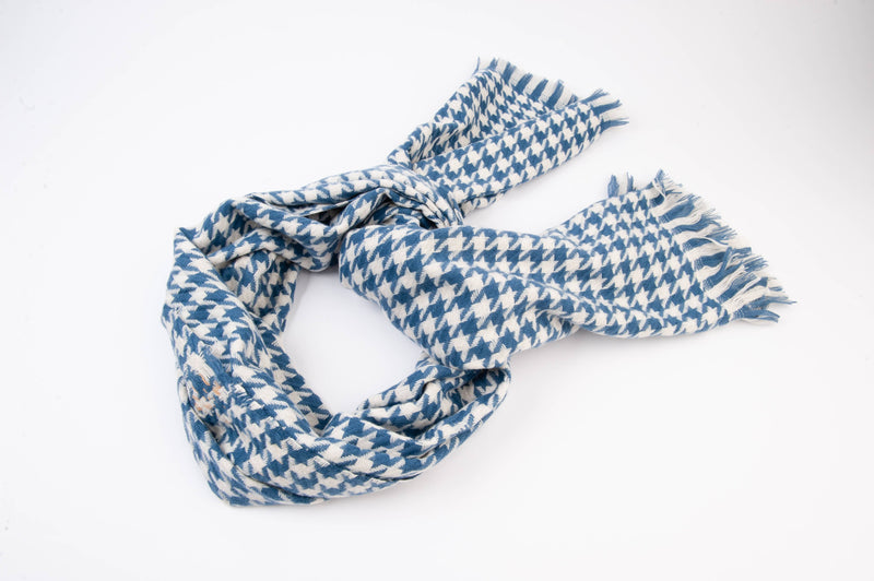 Valluga Woven Hounds tooth Scarf-Parisian Blue